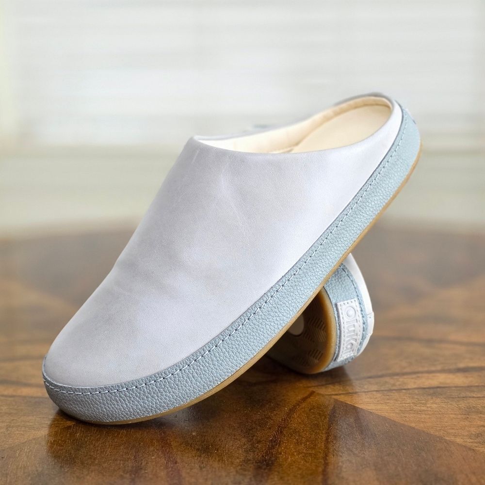Olukai Hamani Leather Slip-on Mules Men's Size 9 Smoke / Storm Gray / Beige New